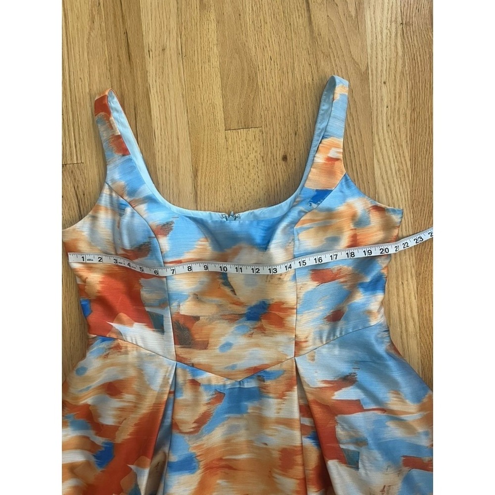 Azazie Atelier Abstract Brushstroke Print Midi Dress Blue Orange Plus Size 18 - Picture 9 of 11